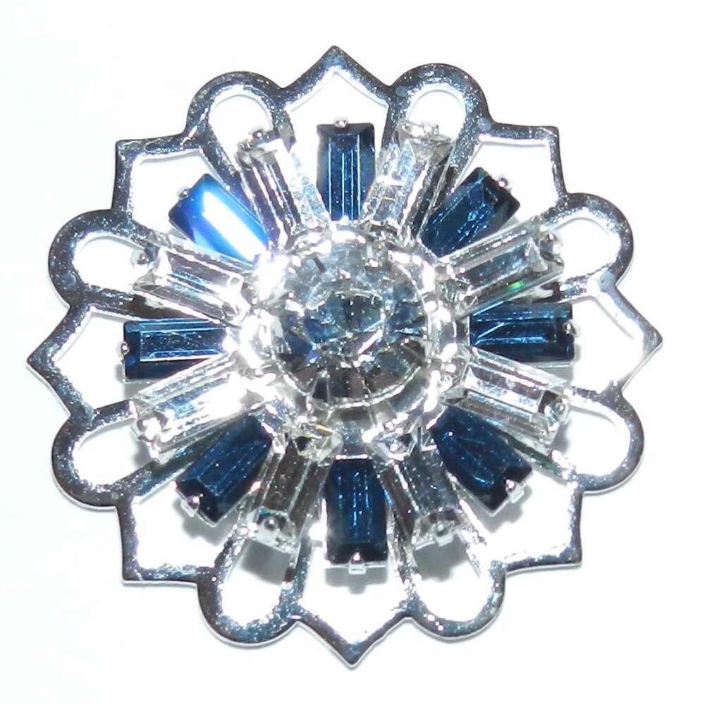 6 Pcs New Montana Blue Crystal Silver 26mm Flower Swarovski Component SCSC1902